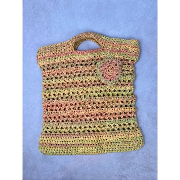 Vintage Handmade Crochet Purse Bag Clutch Rainbow 1970s Mod MCM - Picture 1 of 6